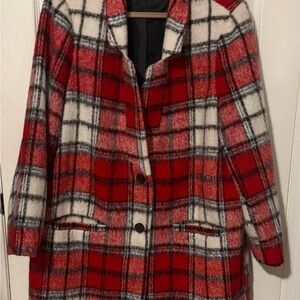 Plaid Red and White Women's Coat